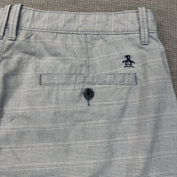 Original Penguin Pinstriped Flat-Front Mens Shorts Blue White Munsingwear Sz 34 - Picture 5 of 13